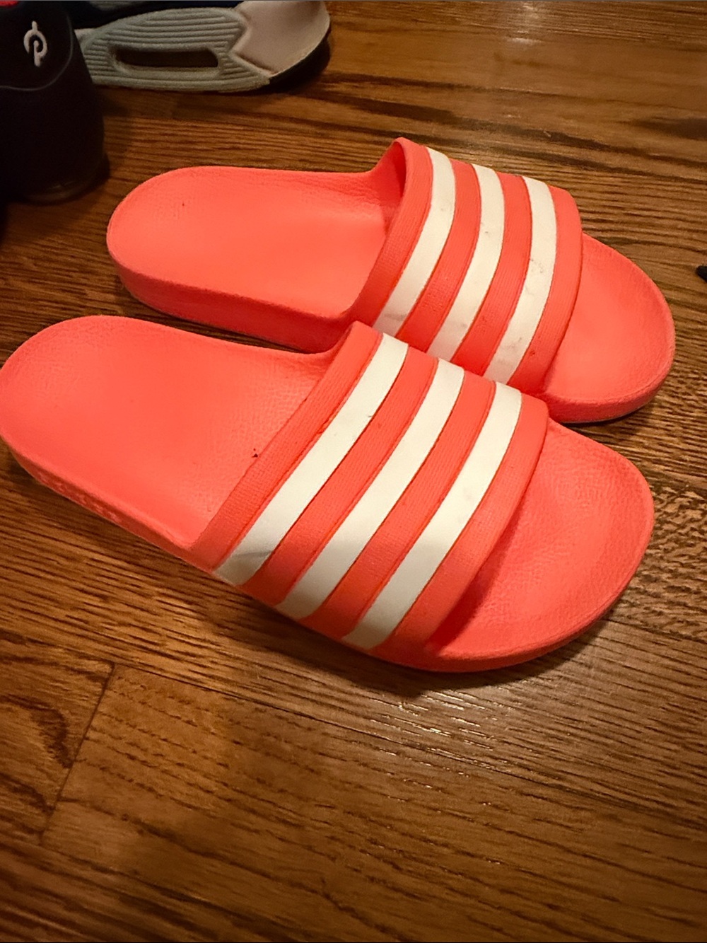 adidas Coral and White Slide Sandals